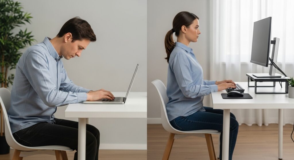 정상 목과 거북목 비교 인포그래피 