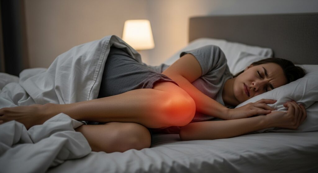 무릎 통증을 유발하는 좋지 않은 수면자세 예시