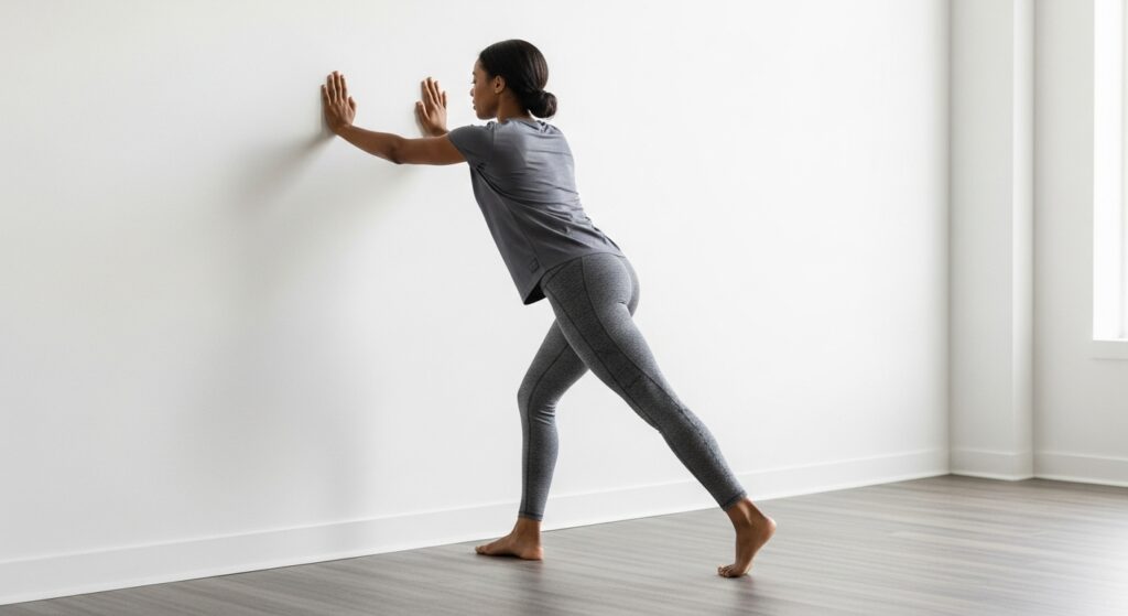 아침 발목 통증 완화를 위한 종아리 스트레칭 자세