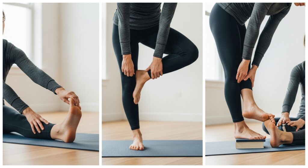 아침 발바닥 통증 완화를 위한 발바닥 스트레칭 기본 자세