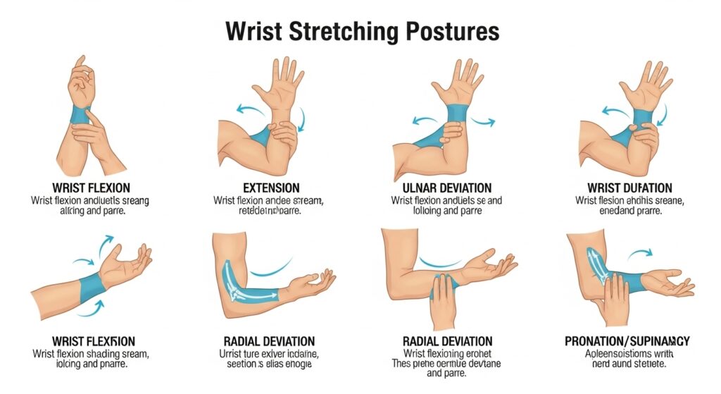 아침 손목 통증 완화를 위한 기본 손목 스트레칭 자세