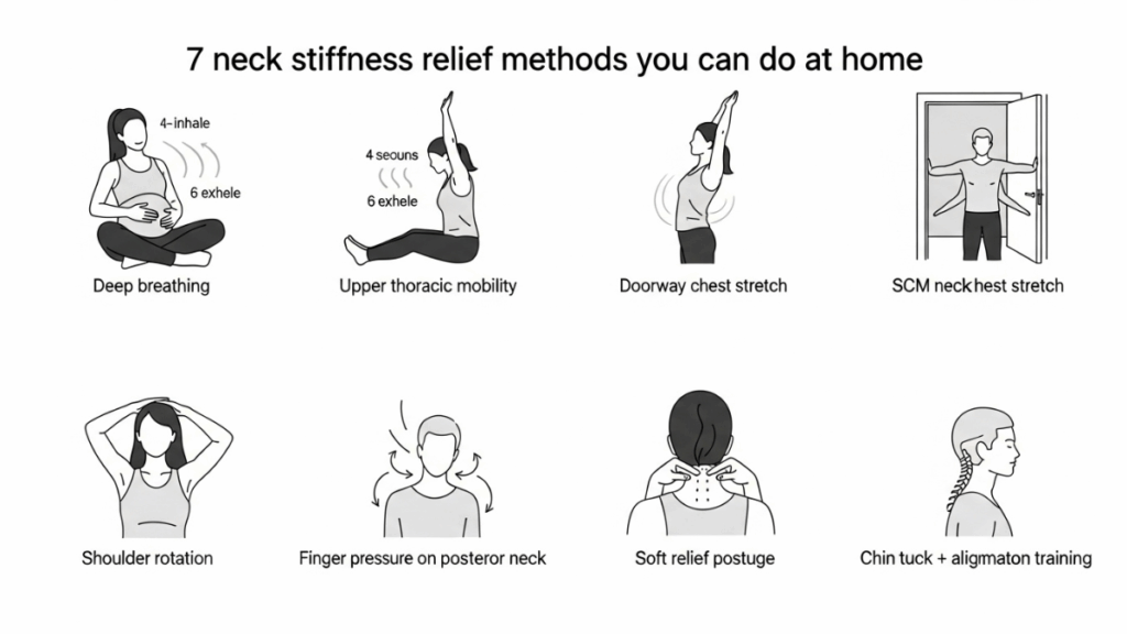 아침에 목이 뻣뻣할 때 풀리는 방법 인포그래픽