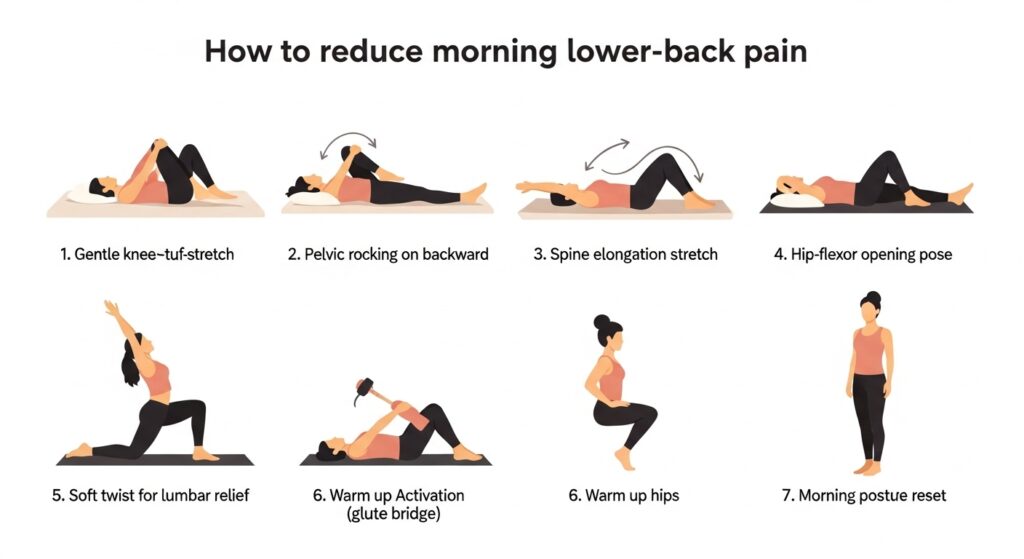 아침에 허리가 아플 때 줄이는 방법 인포그래픽
