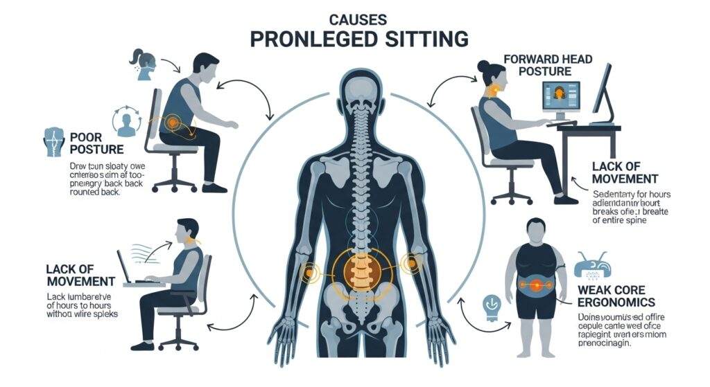 장시간 앉아서 허리 통증 완화 10분 루틴 인포그래픽