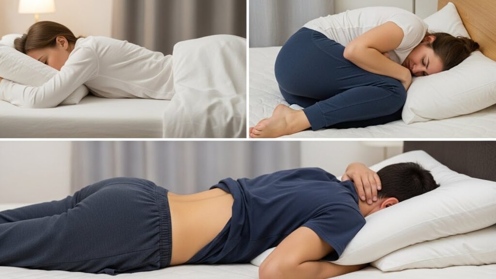 등 통증을 유발할 수 있는 잘못된 수면 자세 실사 이미지