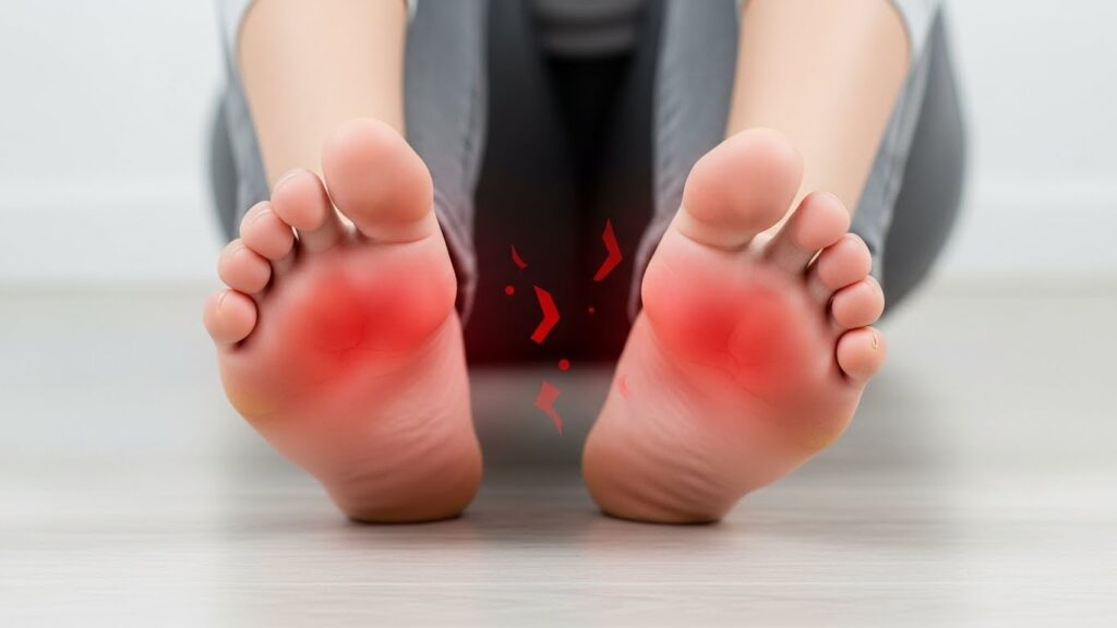 아침 발바닥 안쪽 통증·뻣뻣함 요약 인포그래픽