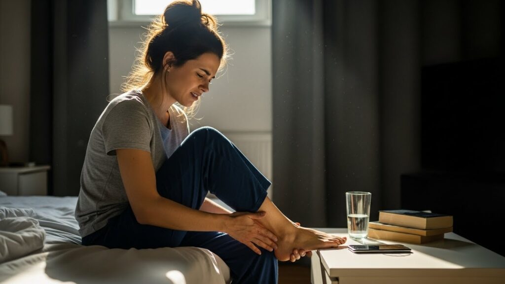 아침에 발목에 통증이 오는 실사화 여성이미지