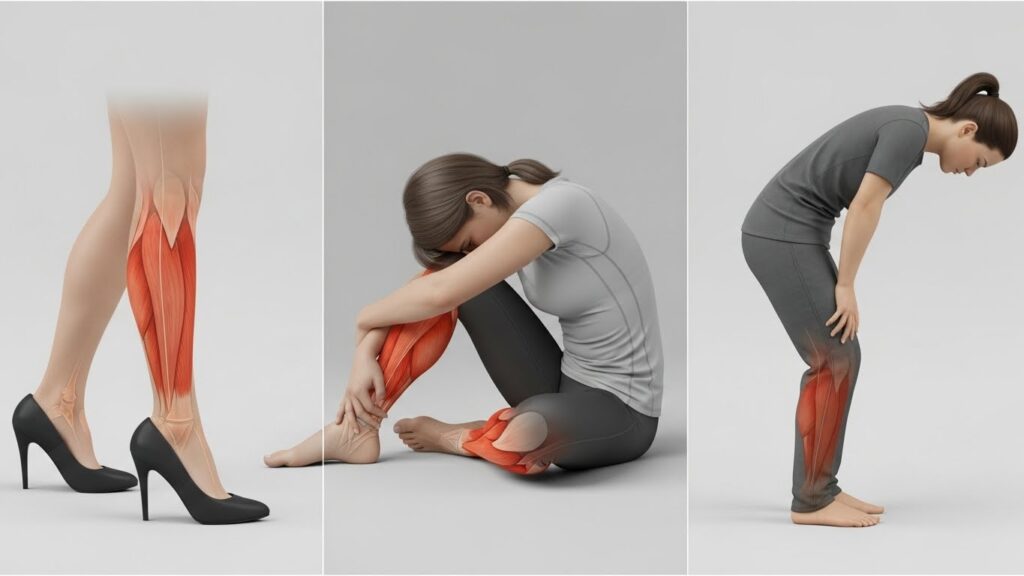 종아리 바깥쪽에 부담을 줄 수 있는 생활 자세 예시 이미지